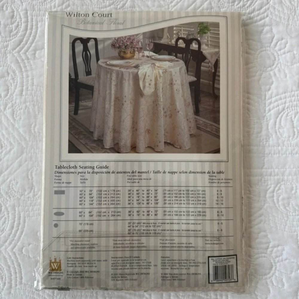 Wilton Court Botanical Floral Tablecloth‎ Rectangle 60x104 Cream Damask Banquet